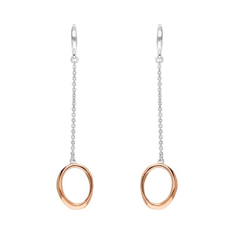 Rose Gold Plated Sterling Silver Open Oval Infinity Long Drop Earrings - Option1 Value Silver