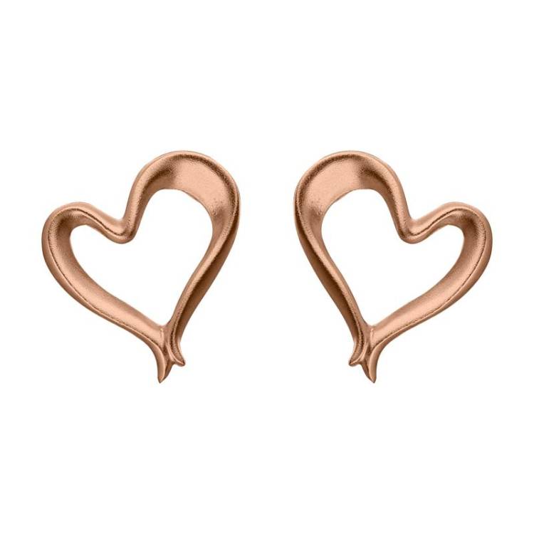 Rose Gold Sterling Silver Plated Ribbon Effect Heart Stud Earrings - Option1 Value Silver
