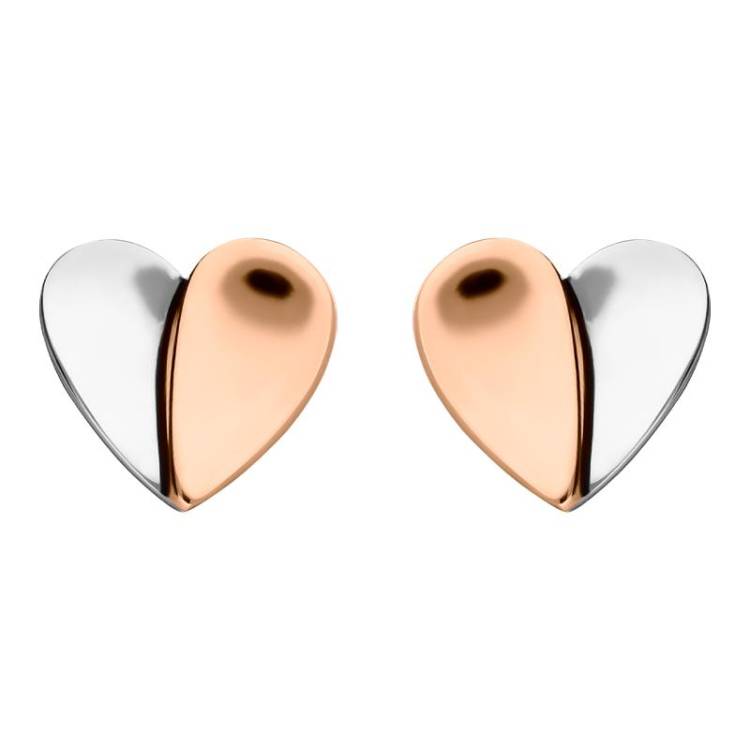 Rose Gold Sterling Silver Plated Split Heart Stud Earrings - Option1 Value Silver