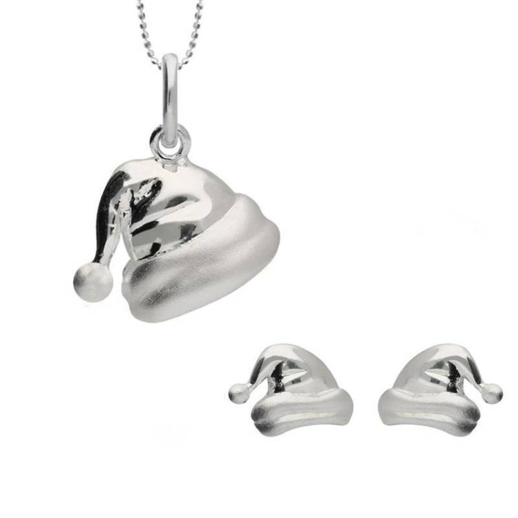 Sterling Silver Santa Hat Two Piece Set