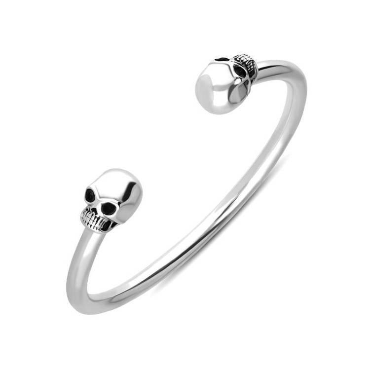 Sterling Silver Gothic Skull Torc Bangle - L