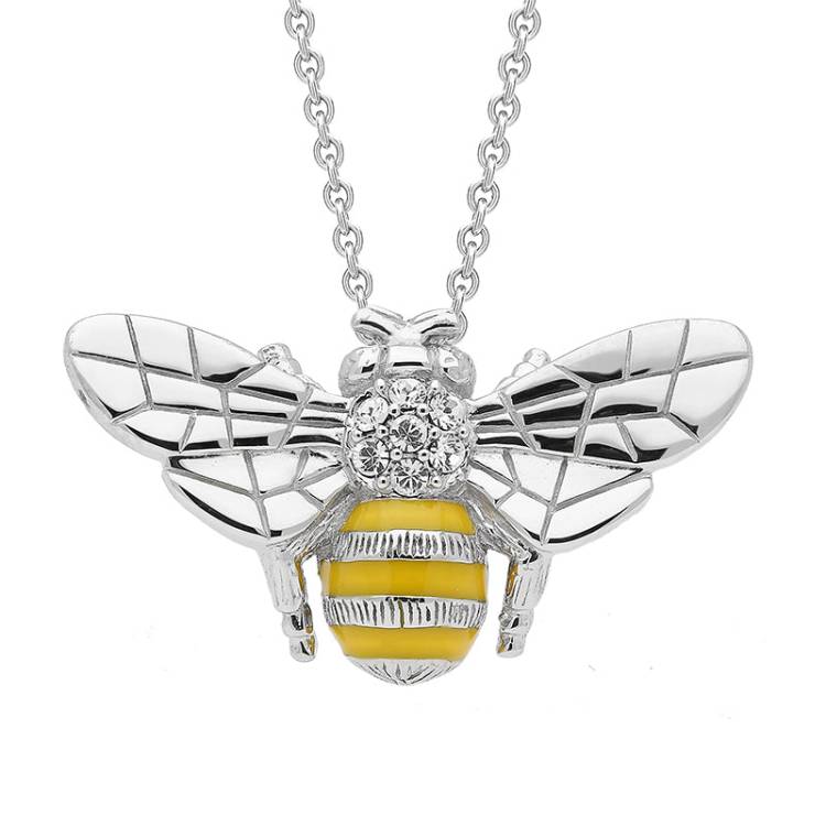 Sterling Silver Swarovski Crystal Enamel House Style Bee Necklace - Silver