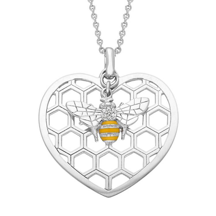 Sterling Silver Swarovski Crystal House Style Bee in Beehive Heart Necklace - Silver