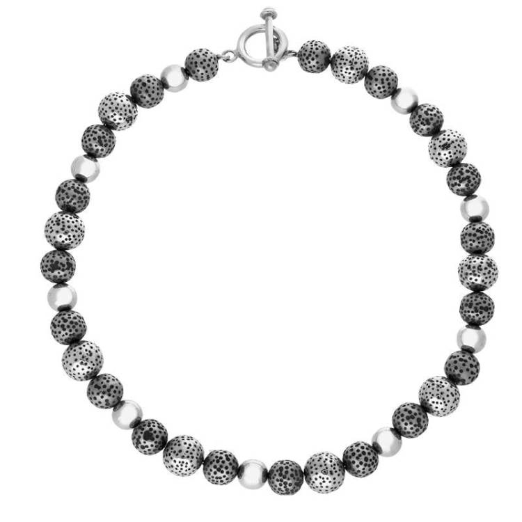 Sterling Silver Textured Bead Necklace