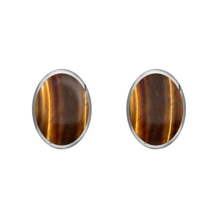 Sterling Silver Tigers Eye 7 x 5mm Classic Small Oval Stud Earrings