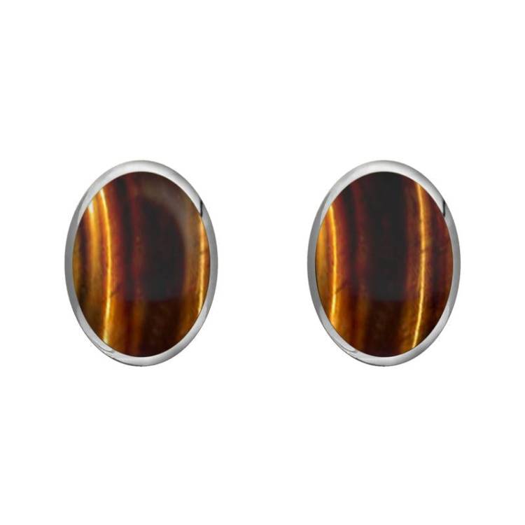 Sterling Silver Tigers Eye 8 x 6mm Classic Medium Oval Stud Earrings
