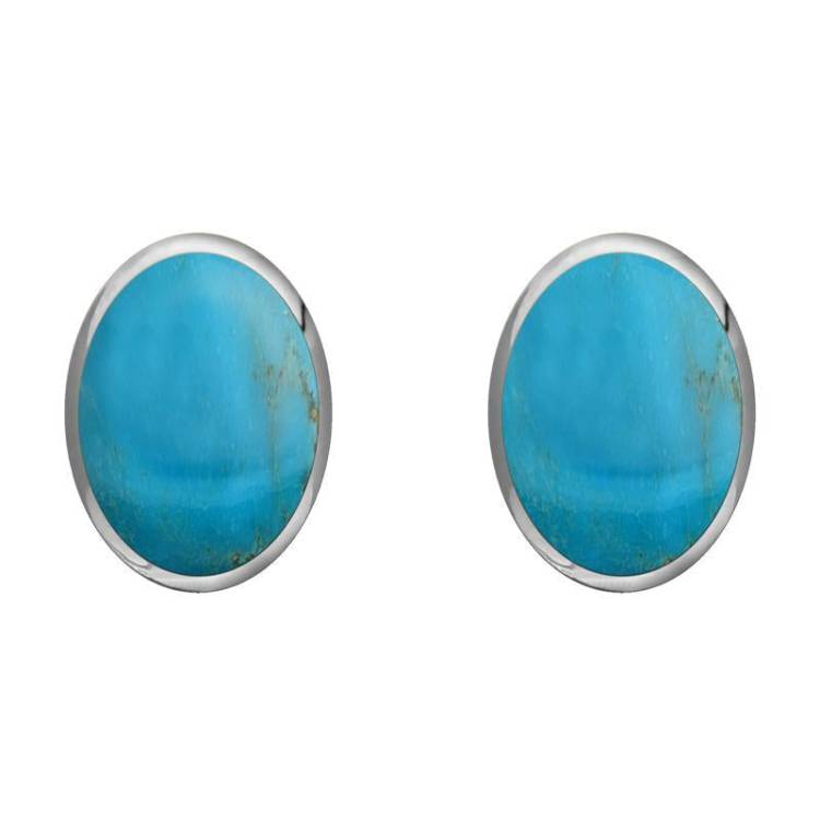 Sterling Silver Turquoise 8 x 10mm Classic Large Oval Stud Earrings