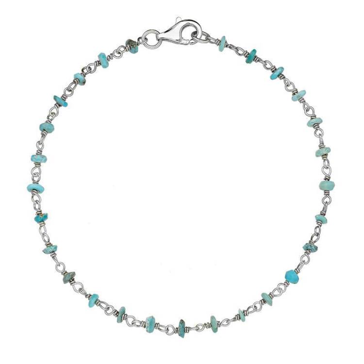 Sterling Silver Turquoise Bead Chain Bracelet
