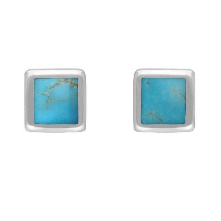 Sterling Silver Turquoise Dinky Square Stud Earrings - Silver