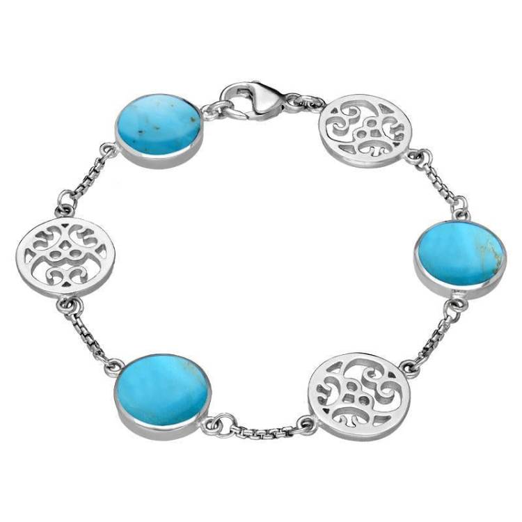 Sterling Silver Turquoise Flore Filigree Bracelet