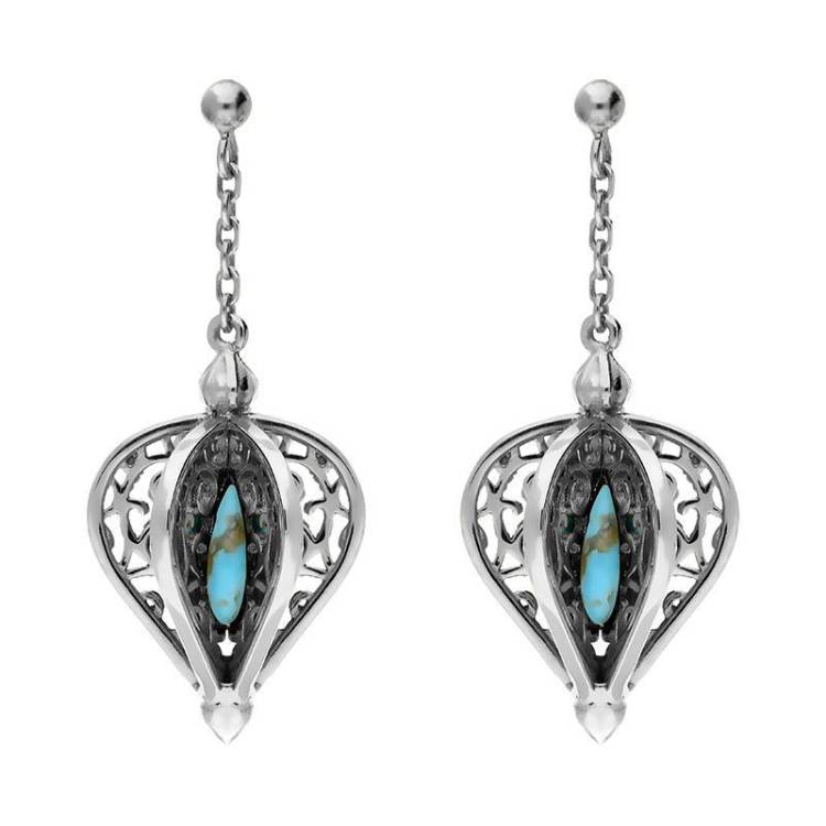 Sterling Silver Turquoise Flore Filigree Drop Earrings