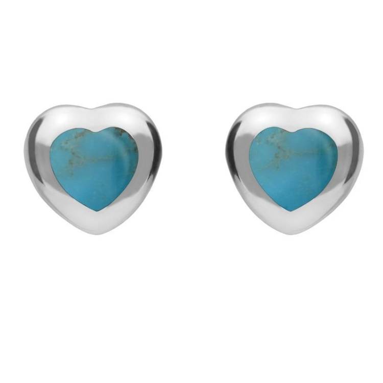 Sterling Silver Turquoise Framed Heart Stud Earrings - Silver