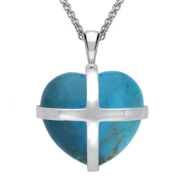 Sterling Silver Turquoise Large Cross Heart Necklace - Option1 Value Silver