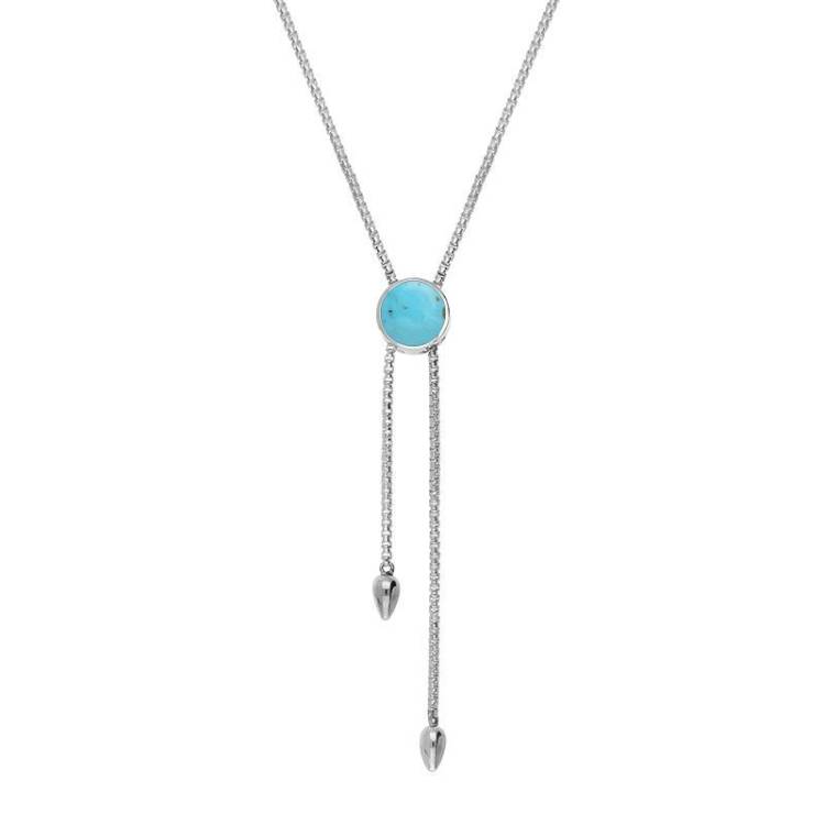 Sterling Silver Turquoise Lineaire Round Stone Adjustable Necklace