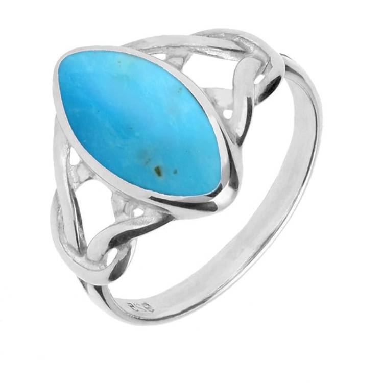 Sterling Silver Turquoise Marquise Celtic Ring - Silver