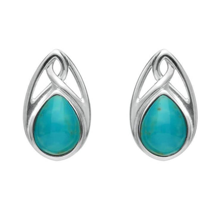 Sterling Silver Turquoise Pear Shaped Celtic Stud Earrings
