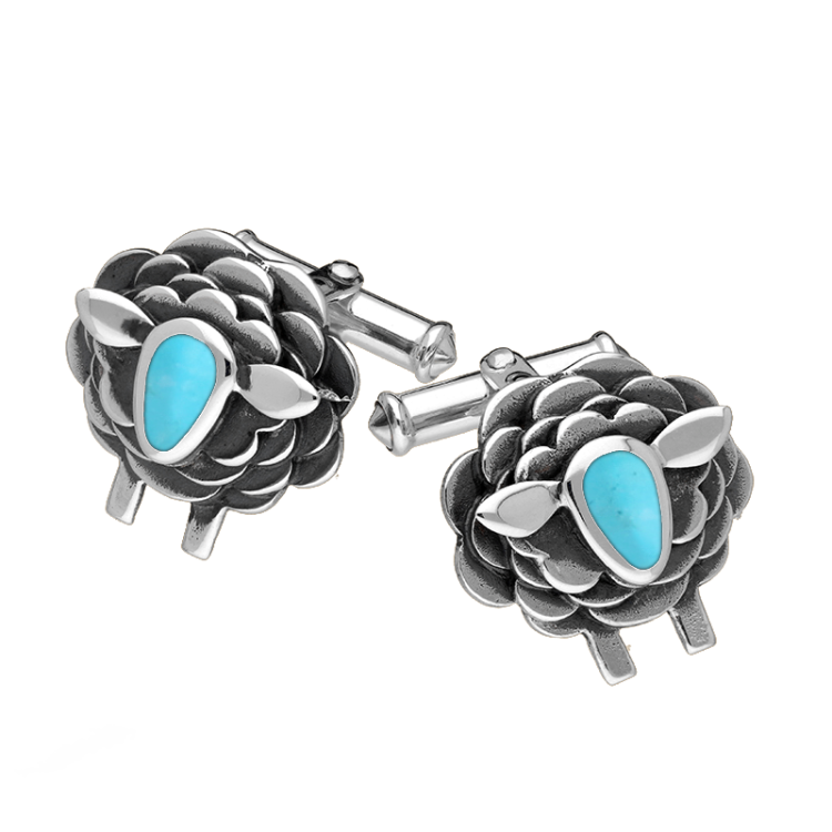 Sterling Silver Turquoise Sheep Cufflinks
