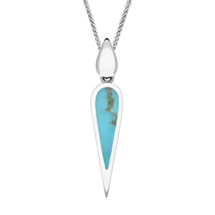 Sterling Silver Turquoise Toscana Slim Pear Drop Necklace - Silver