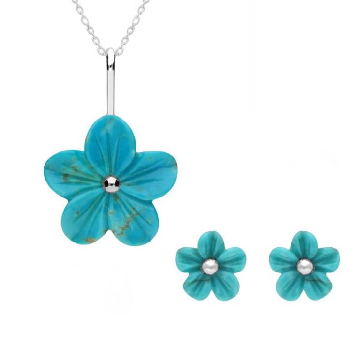 Sterling Silver Turquoise Tuberose 22mm Desert Rose Two Piece Set