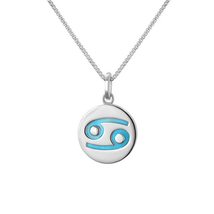 Sterling Silver Turquoise Zodiac Cancer Round Necklace - Silver