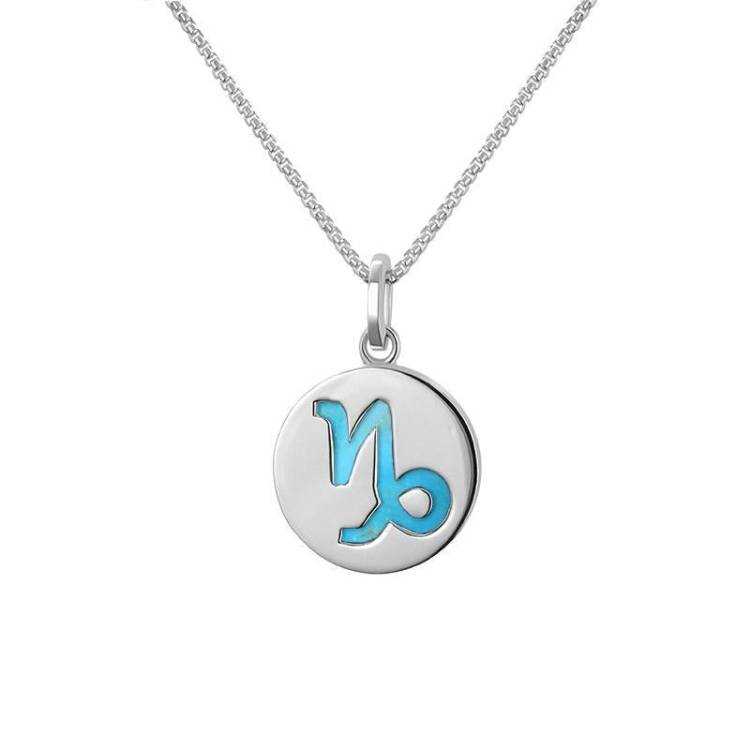 Sterling Silver Turquoise Zodiac Capricorn Round Necklace - Silver