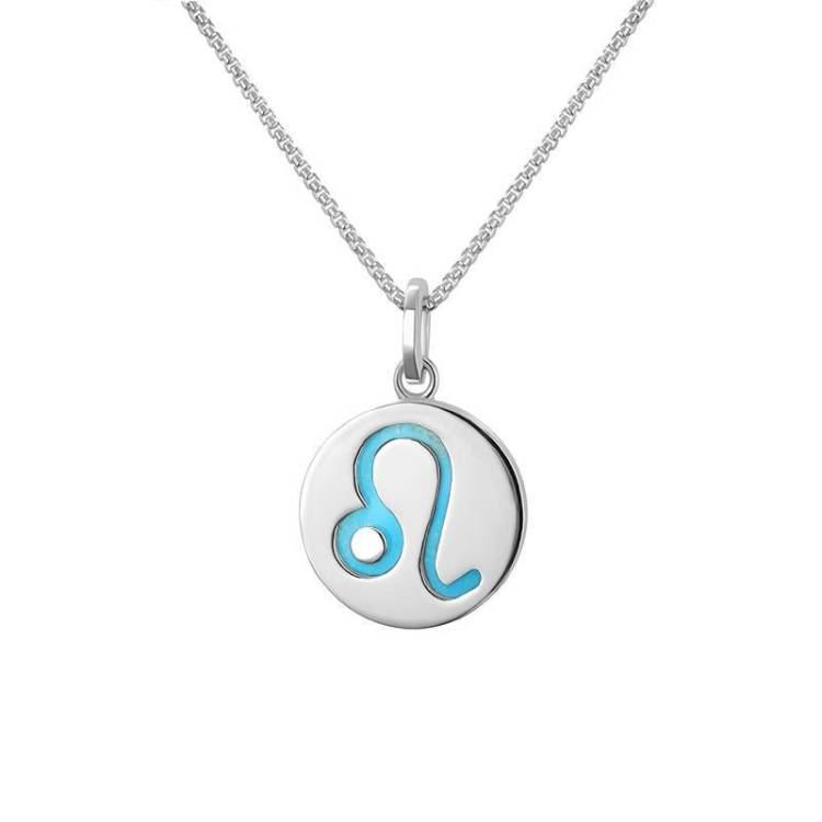 Sterling Silver Turquoise Zodiac Leo Round Necklace - Silver