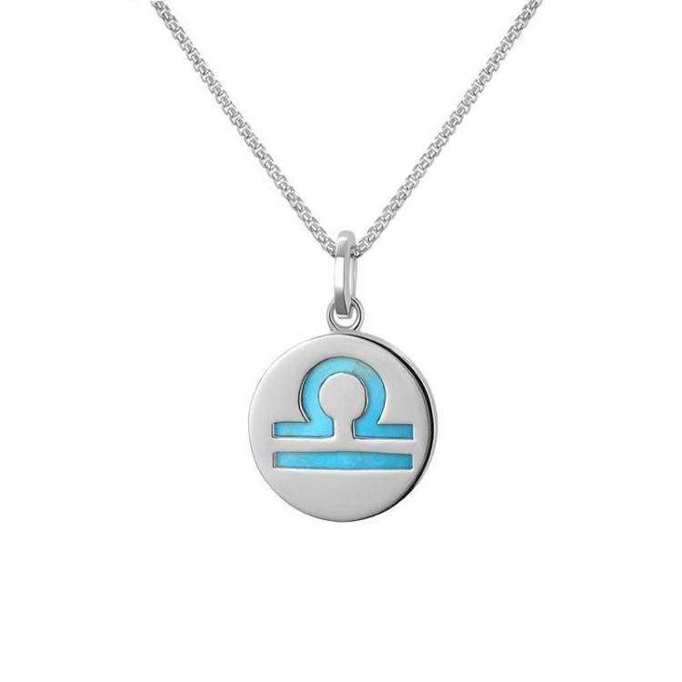 Sterling Silver Turquoise Zodiac Libra Round Necklace - Silver
