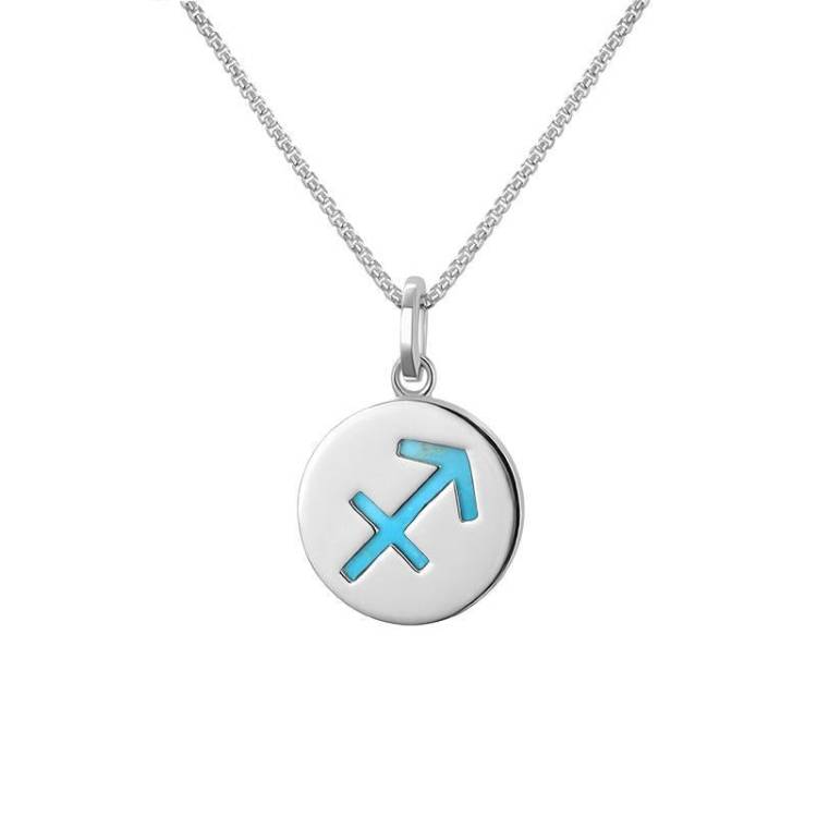 Sterling Silver Turquoise Zodiac Sagittarius Round Necklace - Silver