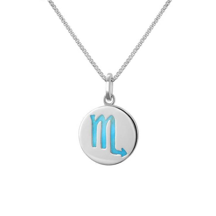 Sterling Silver Turquoise Zodiac Scorpio Round Necklace - Silver