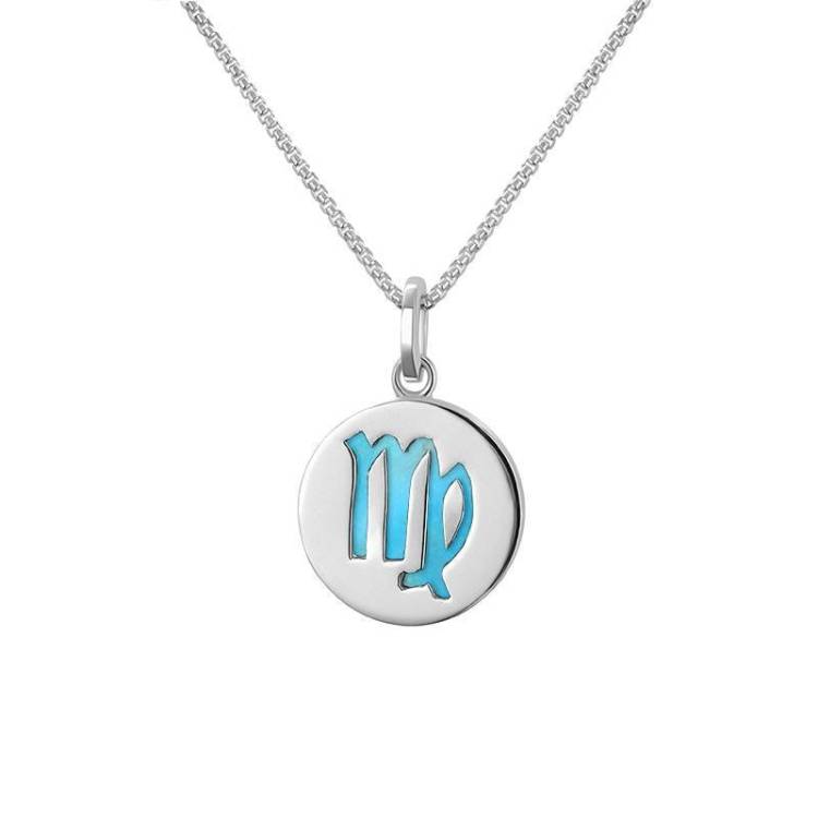 Sterling Silver Turquoise Zodiac Virgo Round Necklace - Silver