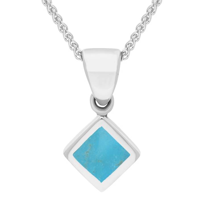 Sterling Silver Turquoise Dinky Square Necklace - Silver