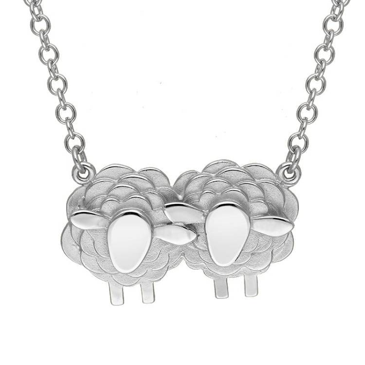 Sterling Silver Two Large Sheep Necklace - Silver