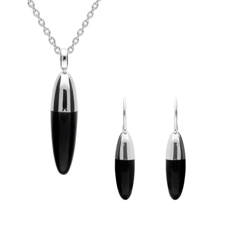 Sterling Silver Whitby Jet Dropper Two Piece Set