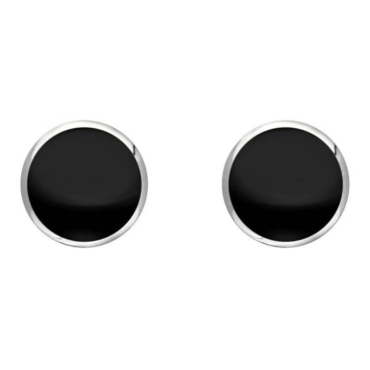 Sterling Silver Whitby Jet 8mm Classic Large Round Stud Earrings