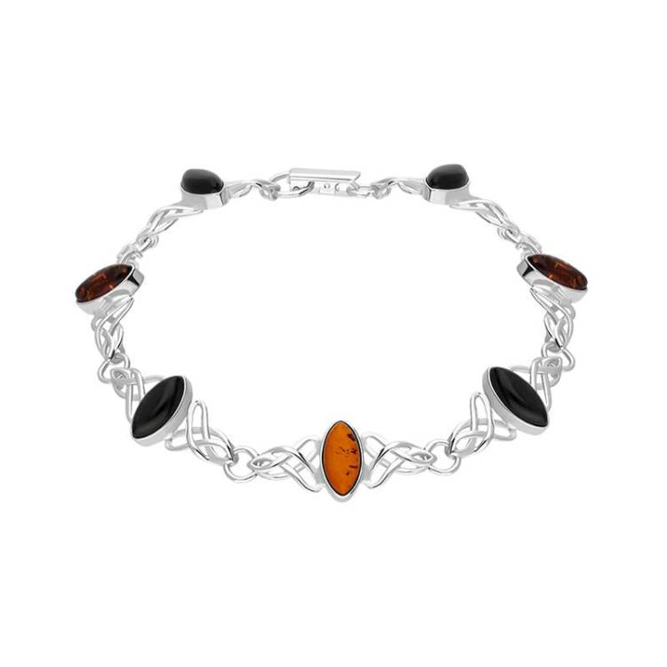 Sterling Silver Whitby Jet Amber Marquise Shaped Celtic Bracelet