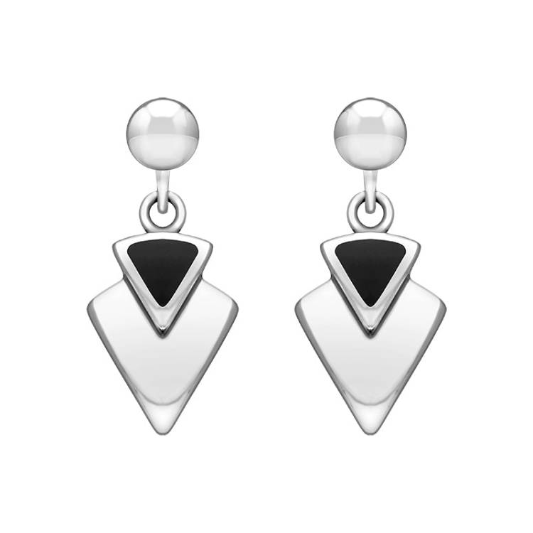 Sterling Silver Whitby Jet Arrowhead Drop Earrings - Silver