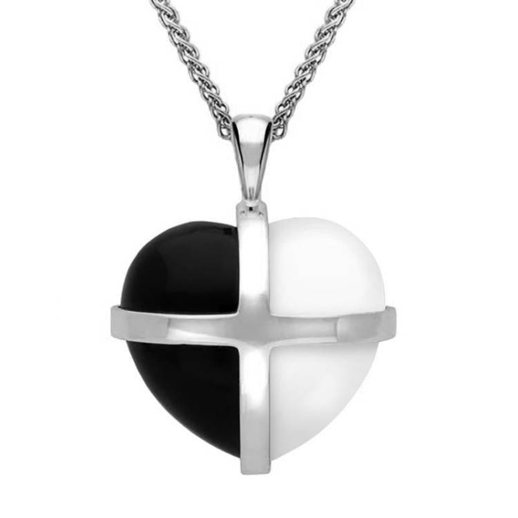 Sterling Silver Whitby Jet Bauxite Medium Cross Heart Necklace - Silver