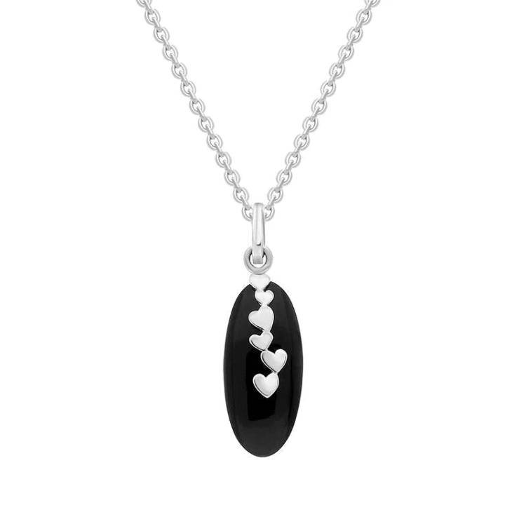 Sterling Silver Whitby Jet Cascading Hearts Necklace