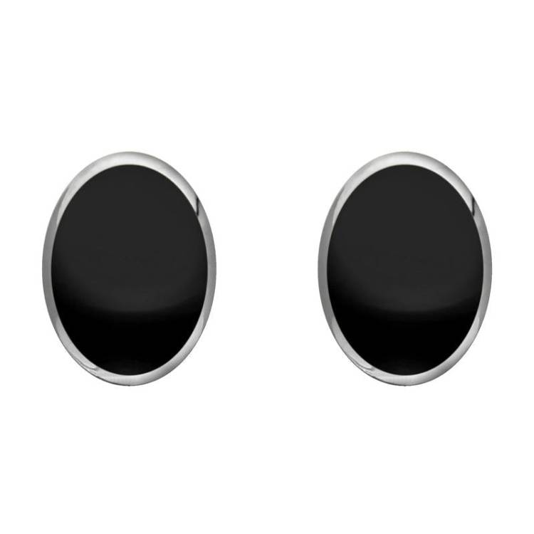 Sterling Silver Whitby Jet 10mm x 8mm Classic Large Oval Stud Earrings
