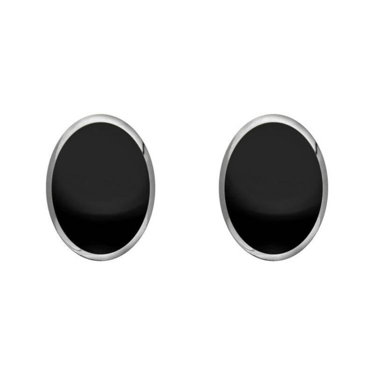 Sterling Silver Whitby Jet 8mm x 6mm Classic Medium Oval Stud Earrings