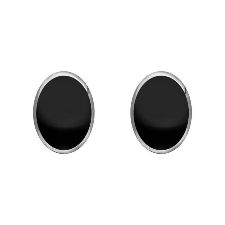 Sterling Silver Whitby Jet 7mm x 5mm Classic Small Oval Stud Earrings