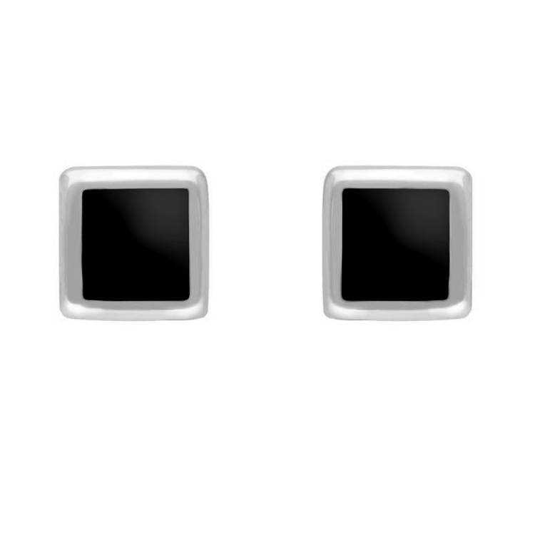 Sterling Silver Whitby Jet Dinky Square Stud Earrings - Silver