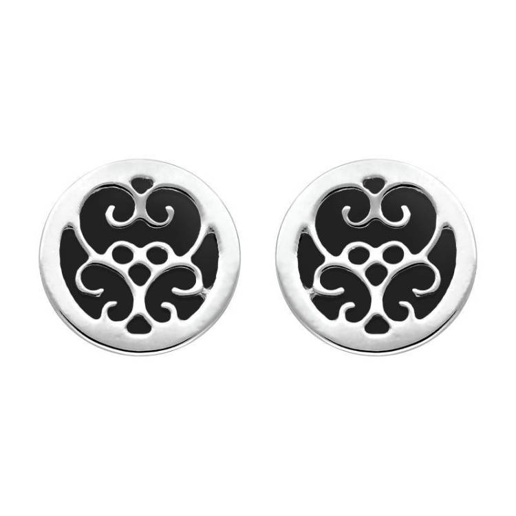 Sterling Silver Whitby Jet Flore Filigree Stud Earrings