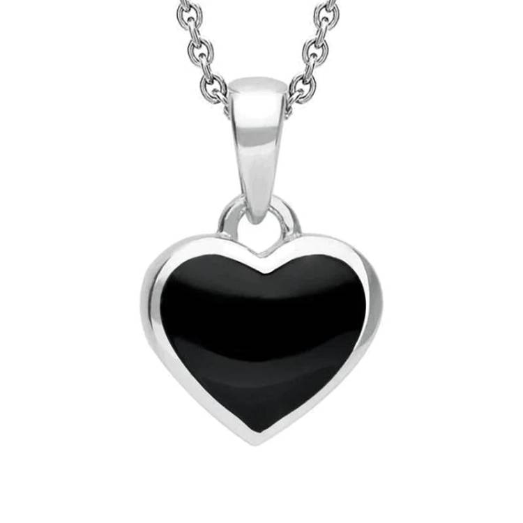 Sterling Silver Whitby Jet Heart Reversible Necklace - Silver