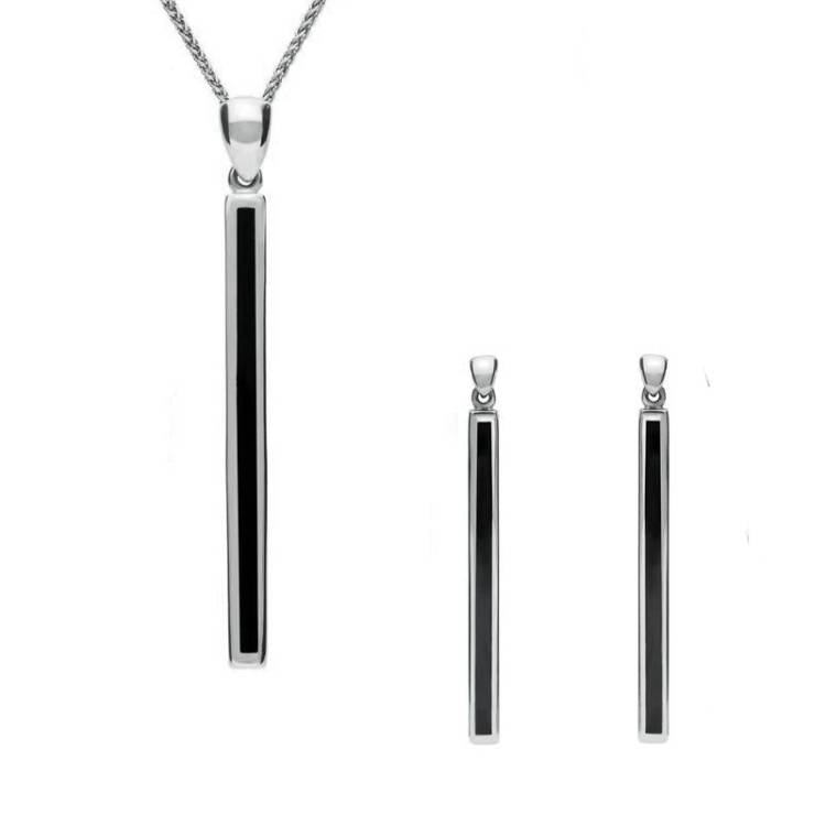 Sterling Silver Whitby Jet Long Slim Two Piece Set