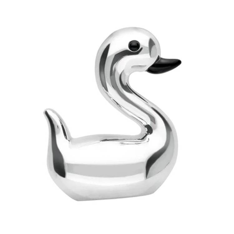 Sterling Silver Whitby Jet Luckiest Duck Large Figurine