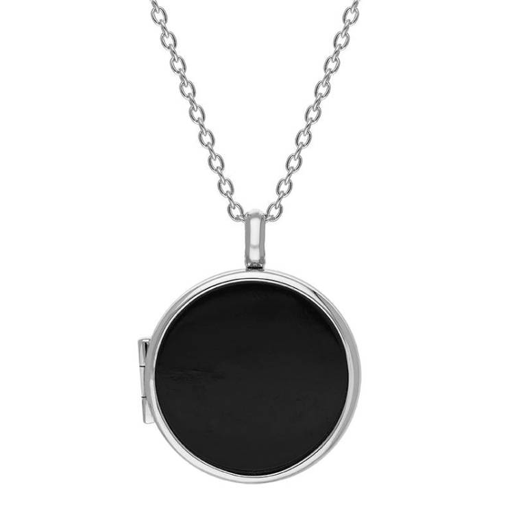 Sterling Silver Whitby Jet Medium Round Locket