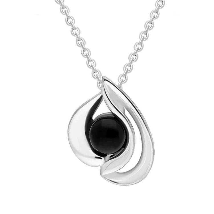 Sterling Silver Whitby Jet Open Sided Teardrop Pendant - Silver