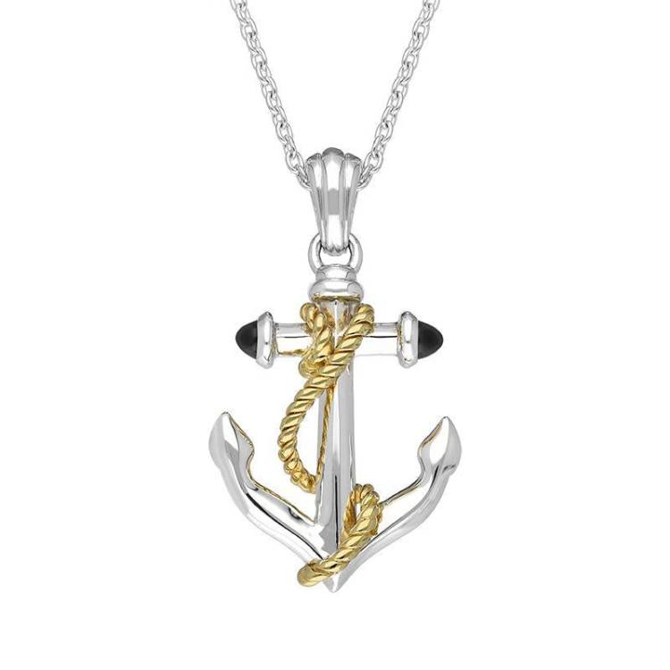 Sterling Silver Whitby Jet Rope Anchor Necklace - Silver