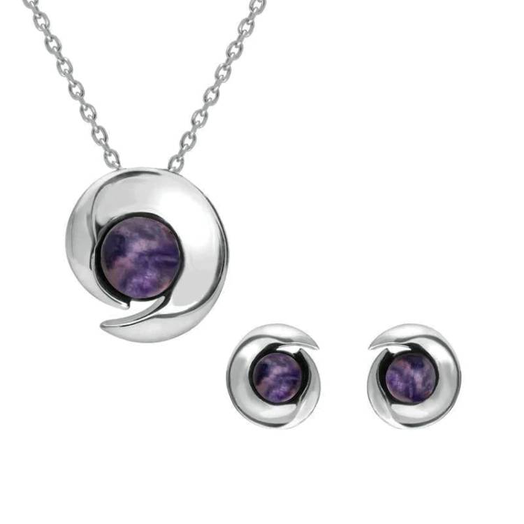 Sterling Silver Blue John Round Spiral Two Piece Set - Silver